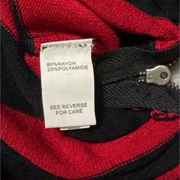 Striped Black & Red Cowl Neck Sweater Dress W/ Zipper Detail Moral Fiber S - Picture 5 of 7